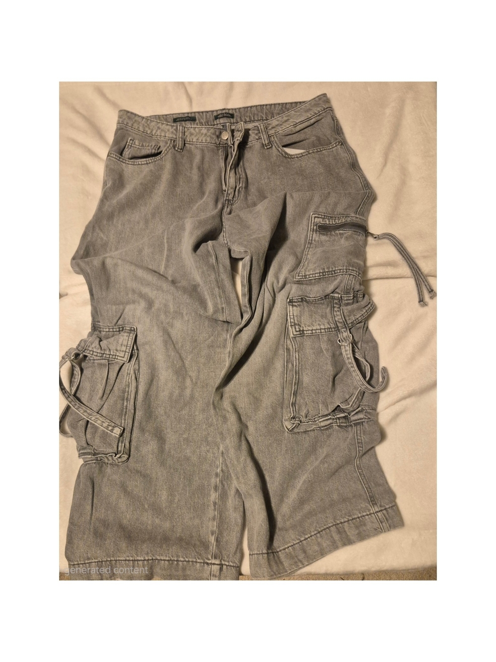 wild fable Gray Wide-Leg Cargo Jeans with Drawstring Details